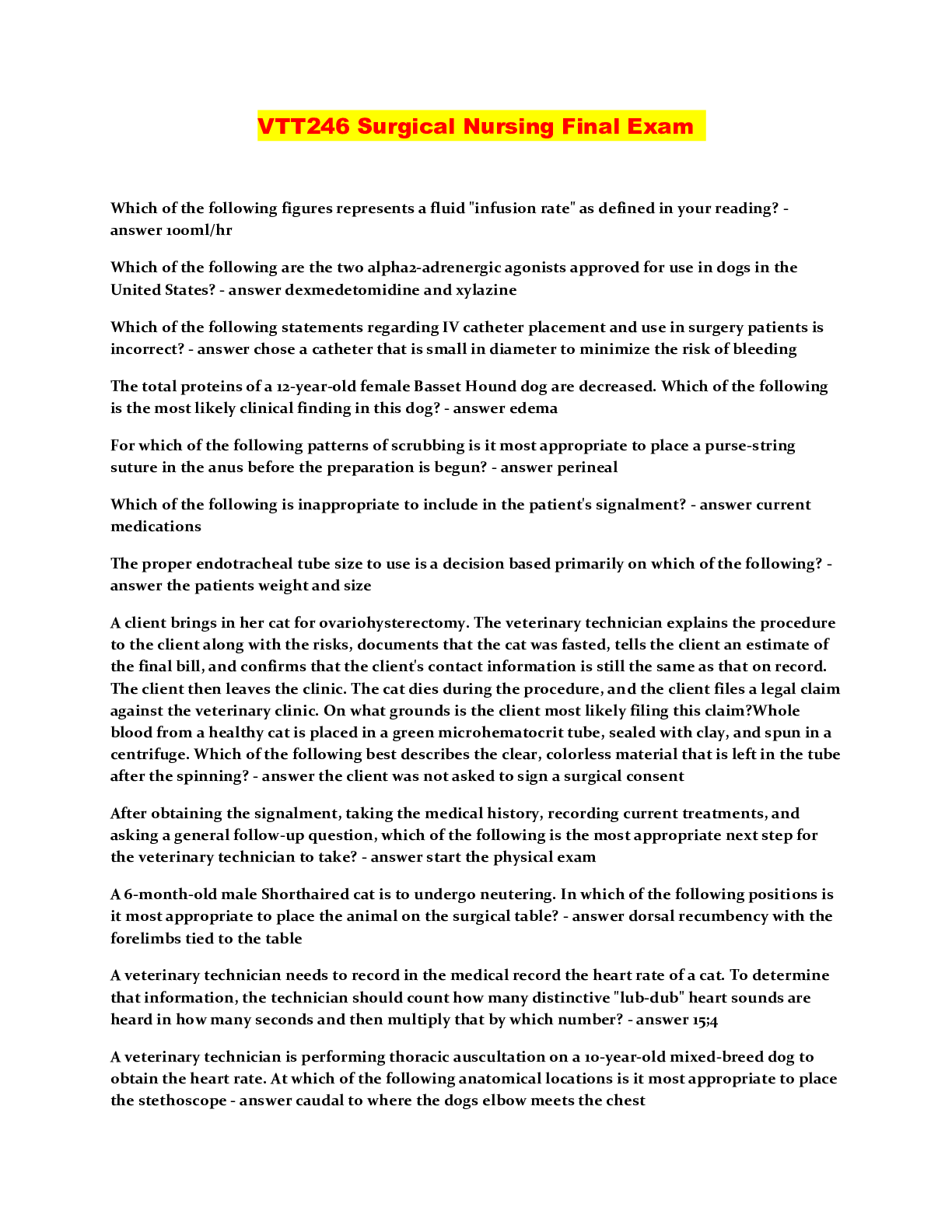 Preview image of VTT246 Surgical Nursing Final Exam document